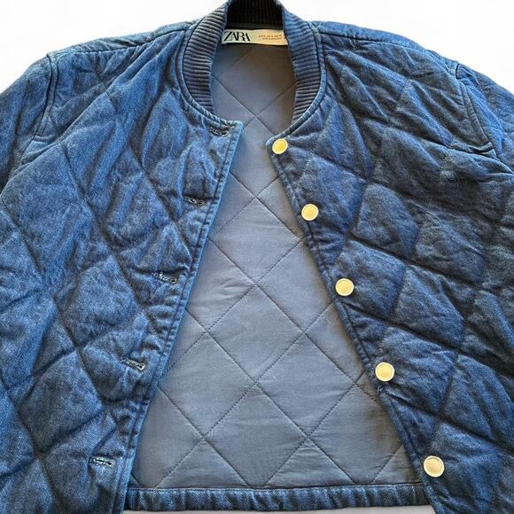 Zara Blue Denim Quilted Bomber - Picture 4 of 5